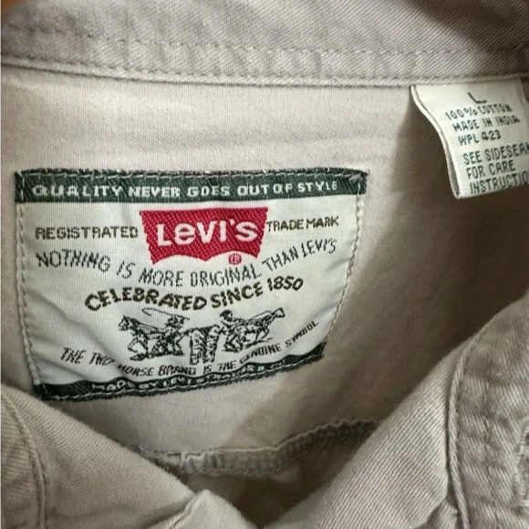 Levis VTG 90s Men L Metal Buttons Up Shirt Tactical Canvas Two Horse - Picture 9 of 11